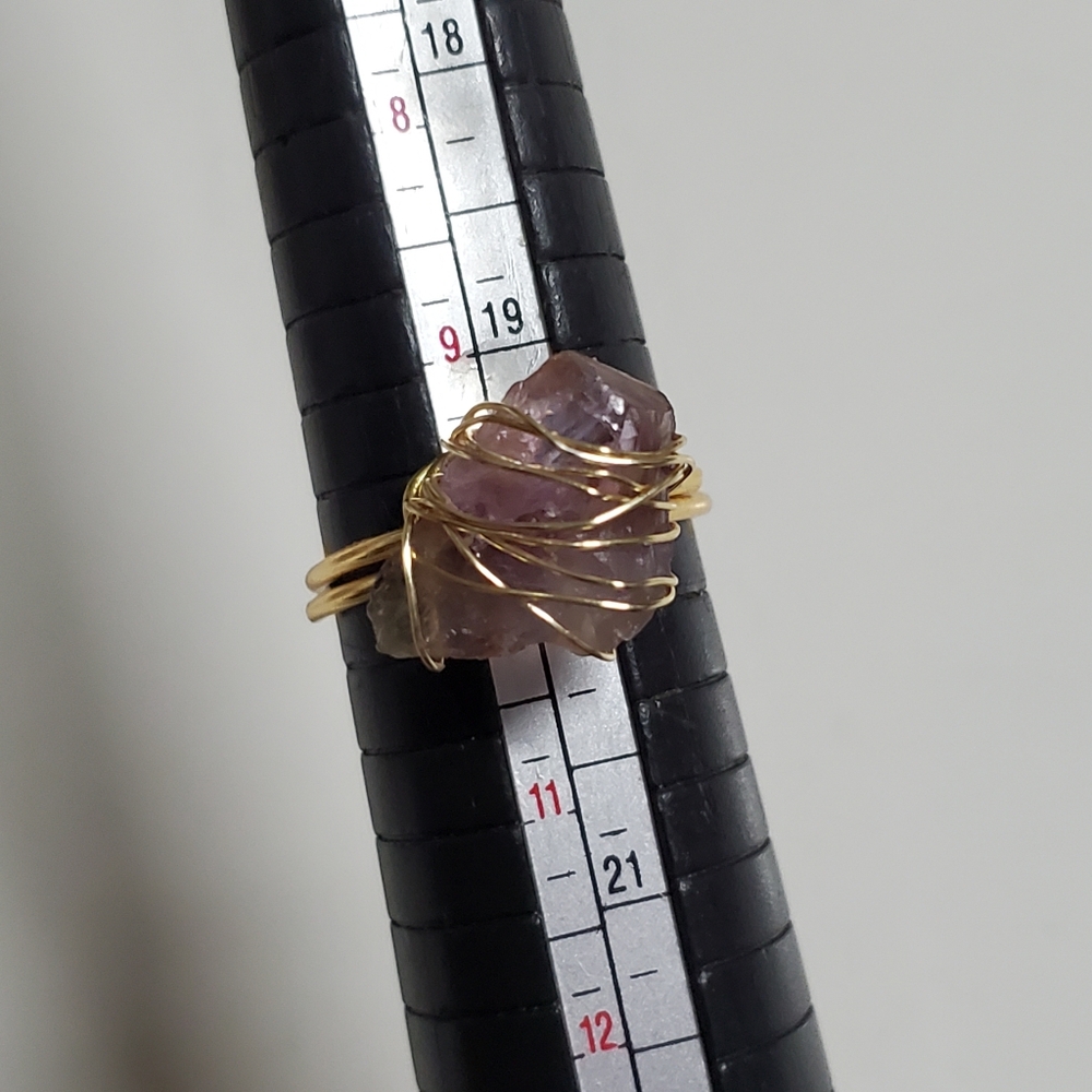 Gold Wire Wrapped Amethyst Handmade  Ring Size 10